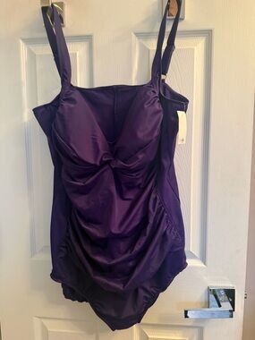 croft & barrow Purple Ruched One-Piece Swim Bodysuit